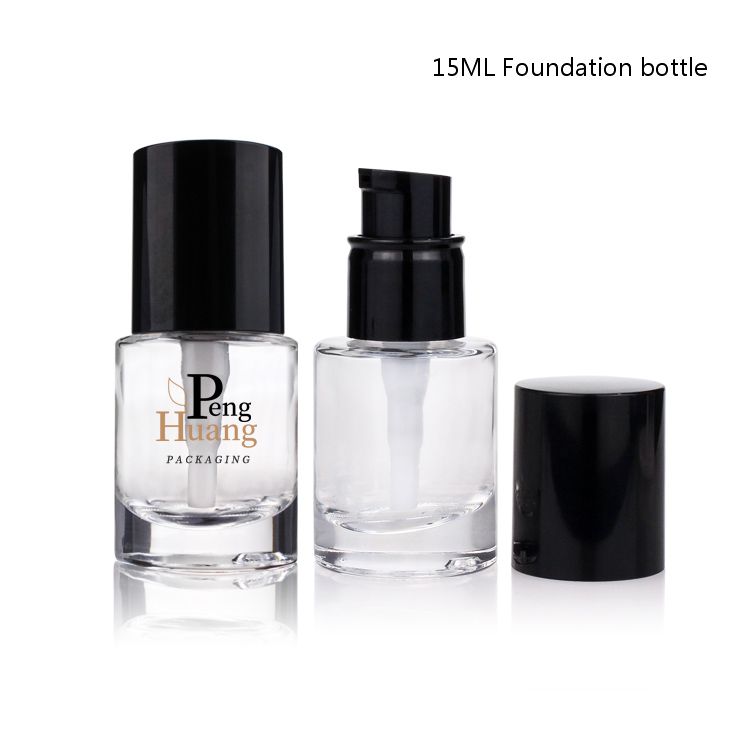 15ml Round Clear Empty Glass Foundation Bottle With Black Plastic Cap
