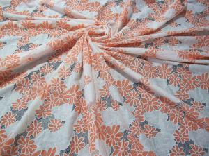 Quality Floral Yellow / Orange Polyester Lace Fabric Cotton Two Tone Burnout Lace wholesale