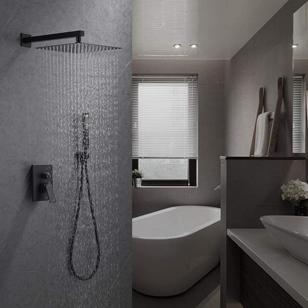 Self Clean Sus304 Black Shower Trim Kit , 8'' Rain Shower Head Set