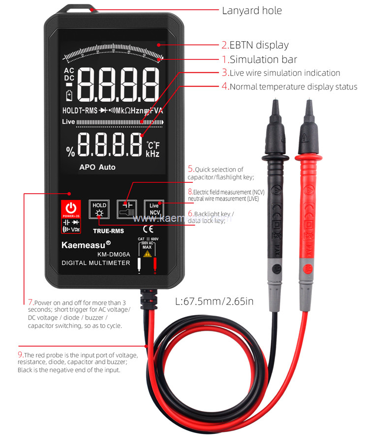 Kaemeasu EBTN Display Touch Screen Digital Multimeter 6000 Counts Multimetro Voltage Detector