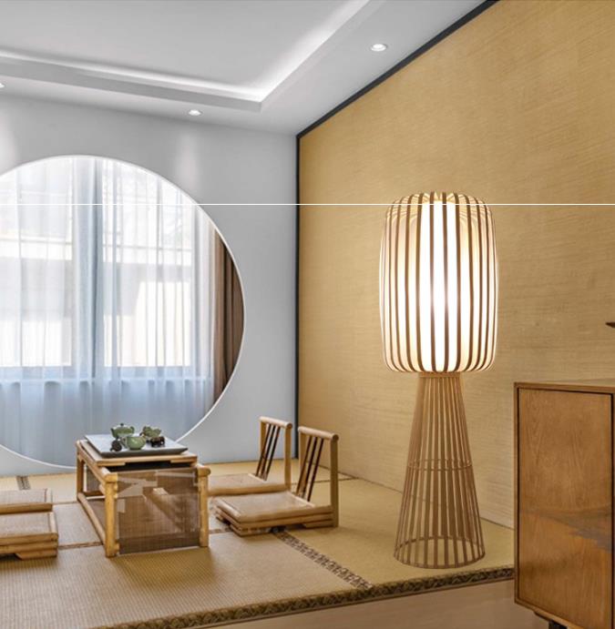 Bamboo Weaving Rattan Floor Lamp For Residential Teahouse Living Room