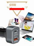 Type C PD Laptop 69W QC 3.0 Usb Cell Phone Car Charger
