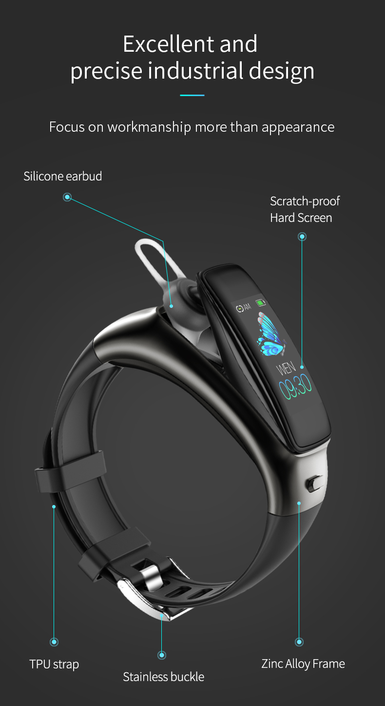 Smart 2 In 1 BT ECG Smart Watch IP67 Heart Rate Monitor Wristband