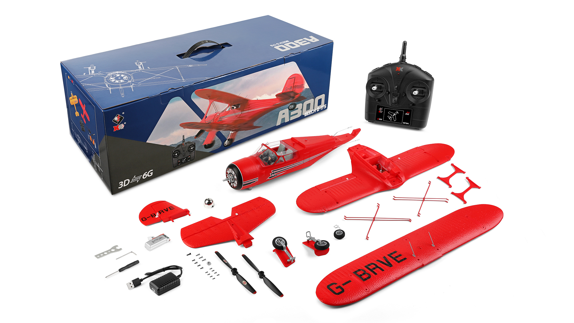 State of Assembly Ready-to-Go A300 Beech D17s 3d 6g 2.4g 4ch RC Airplane with Gyro Biplane and Brushless Motor Foam Electric