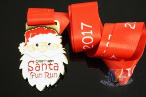 Quality Christmas Festival Fun Run Metal Award Medals Gold Plating Sublimated Ribbon wholesale