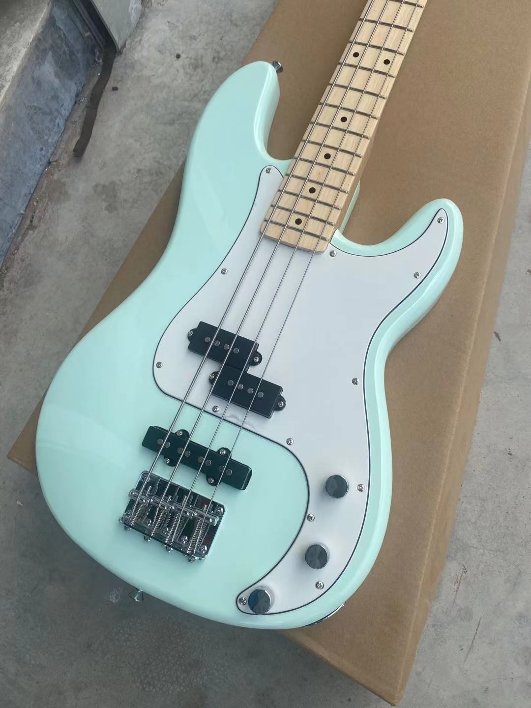 Custom 4 Strings Flamed Maple Neck Maple Fingerboard Electric Bass Guitar Chrome hardware