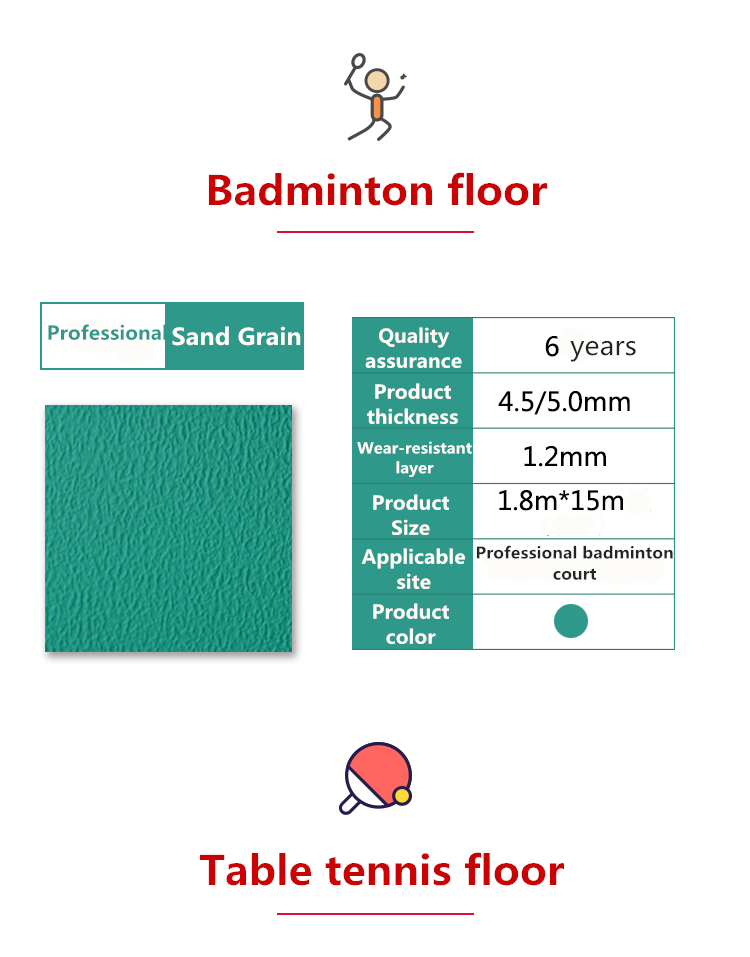 Badminton Flooring PVC Sport Court Indoor and Outdoor Sport Flooring