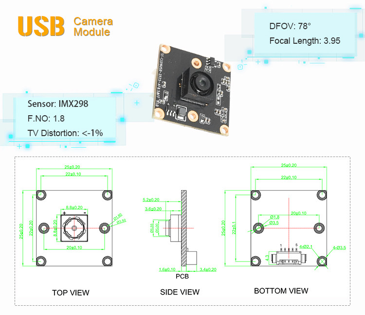 Mini Video Webcam UVC USB Camera Module With 16MP IMX298 Sensor