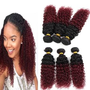 Quality 1B / 99J Grade 8a Hair Extensions , Ombre Brazilian Kinky Curly Human Hair wholesale