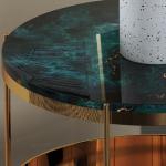 Stainless Steel Two Tier Set Bed Side Tables Golden Frame Round Marble