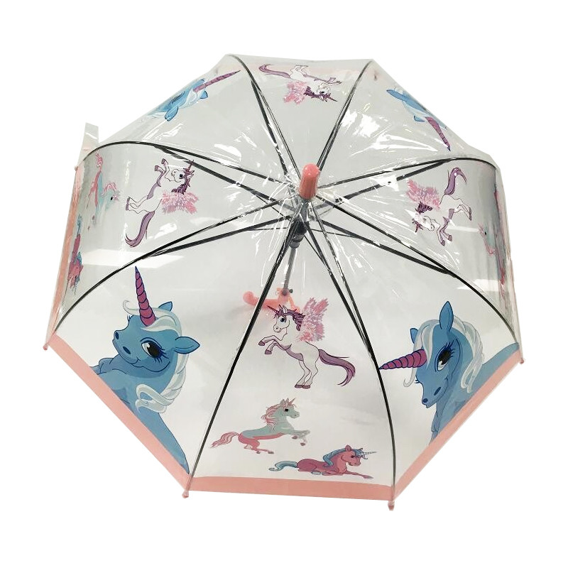 19 inches Kids Compact Umbrella with POE Fabric and Unicorn Printing Incidental Whistle