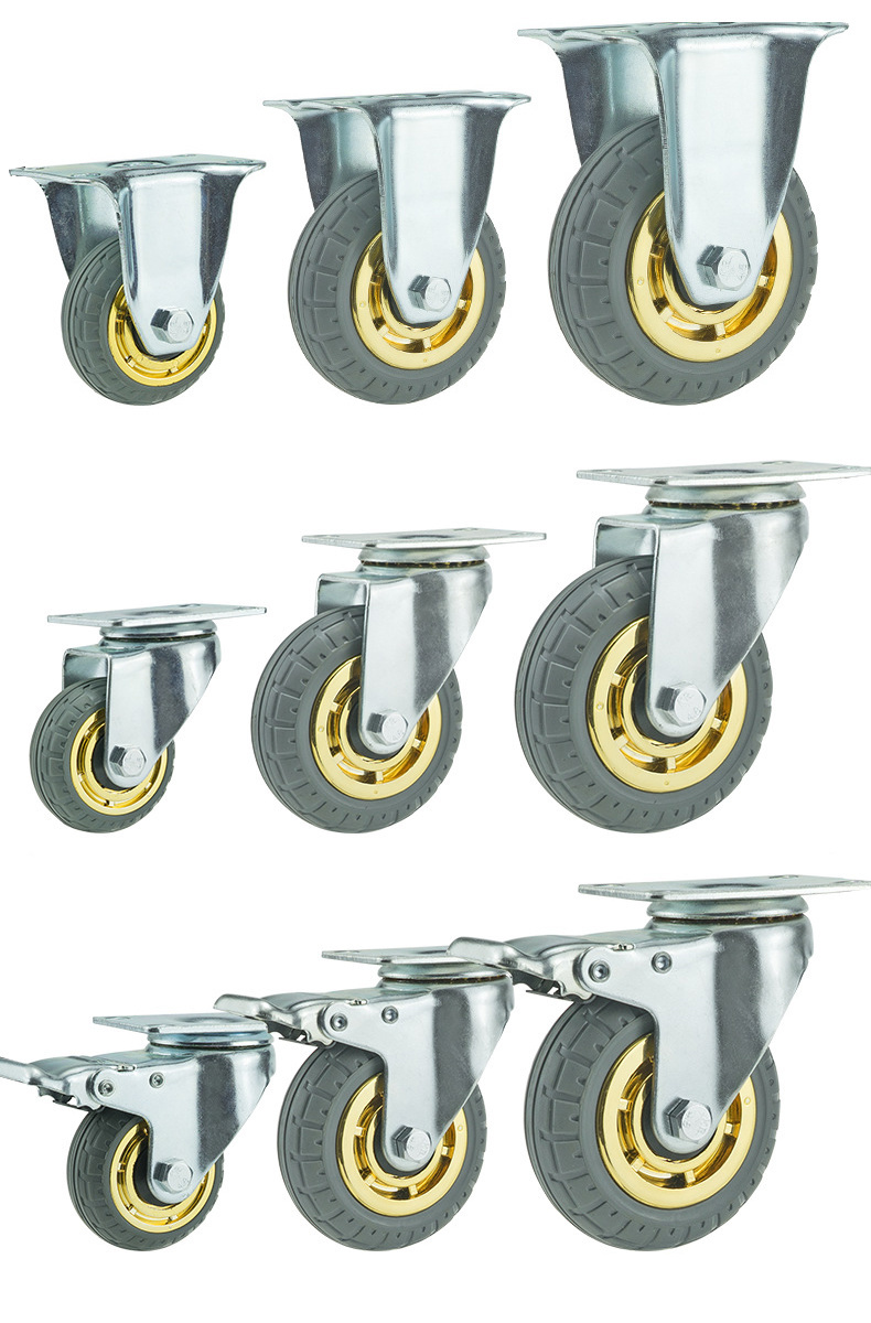 3inch 4inch 5inch Industry Duty Golden Free Wheel Rubber Plastic Trolley Dustbin Casters