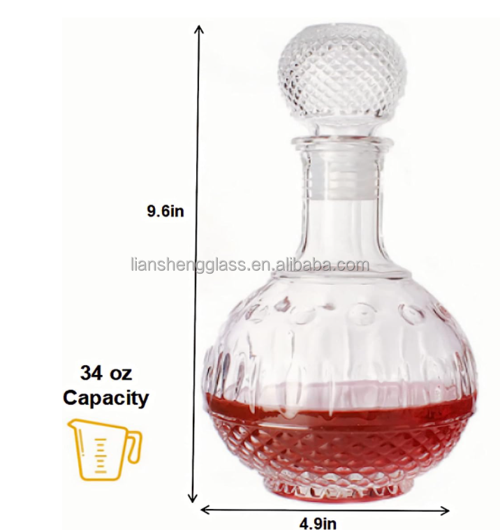 Glass Collar Customized Logo 750ml Whisky Decanter For Luxury Carved Liquor Decanter