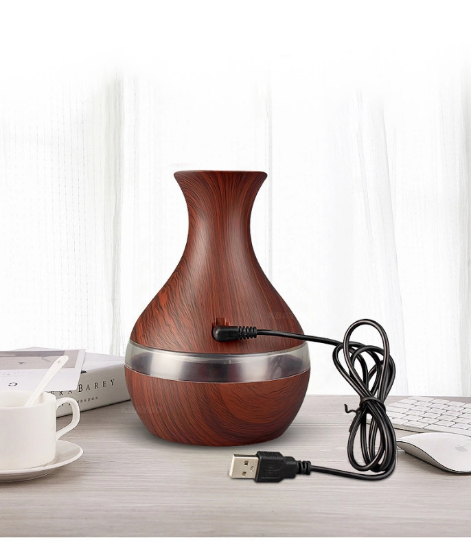USB Wood Grain Ultrasonic Air Humidifier Household Aroma Diffuser Aromatherapy Mist Maker with Light