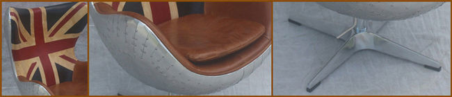 Alumium Covered Union Jack Aviator Egg Chair Vintage Antique