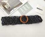 5cm Width Woven Cotton Waist Belt Round Wooden Buckle