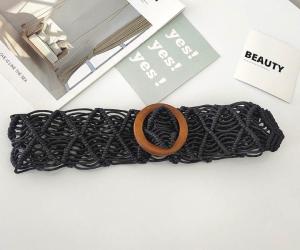 Quality 5cm Width Woven Cotton Waist Belt Round Wooden Buckle wholesale
