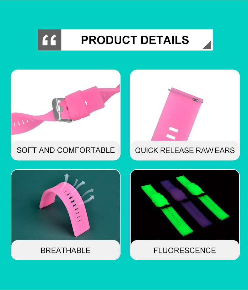 18mm 20mm 22mm Adjustable Luminous Silicone Rubber Watch Strap