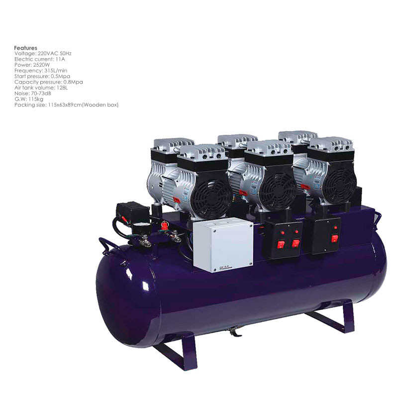 220V AC 50Hz Dental Air Compressor Machine 90L/128L 1-To-6 Practical