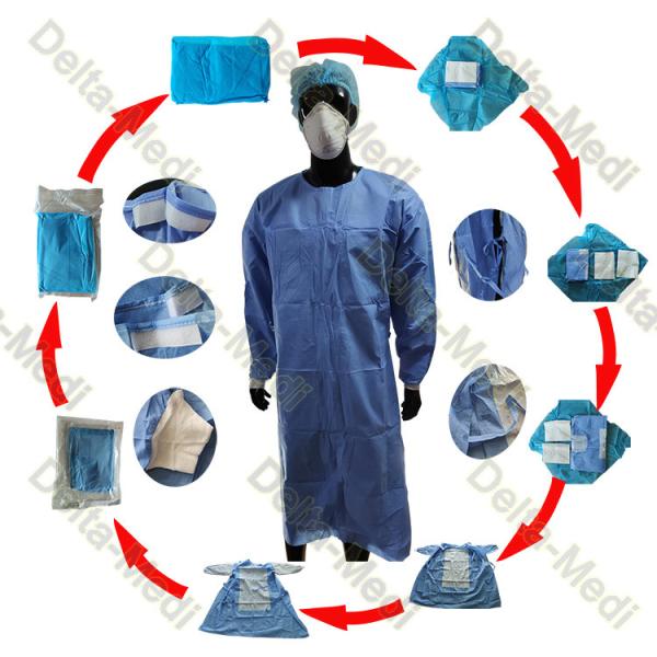Cheap SMS 45gsm Sterile Disposable Surgical Gown With Double Layers Packing for sale
