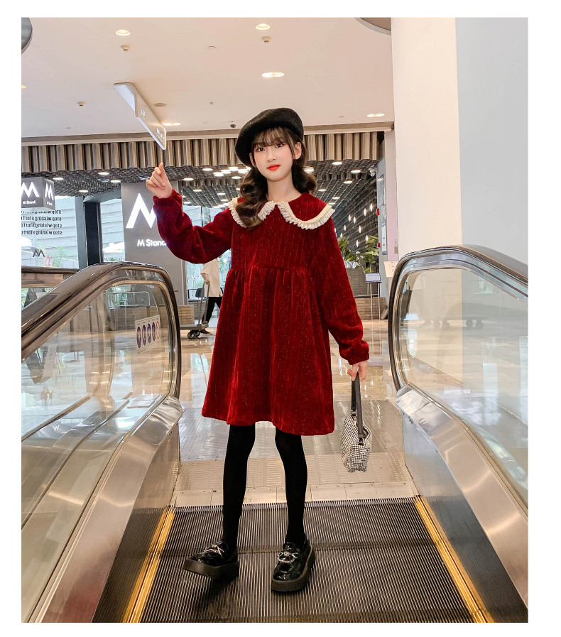 Girls dress children's clothing spring and autumn winter outfit red corduroy princess dress girl skirt hot new products