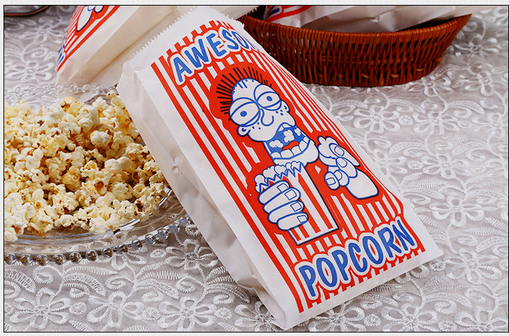 Customized Popcorn Snack Bags , Biodegradable Paper Popcorn Chip Bag