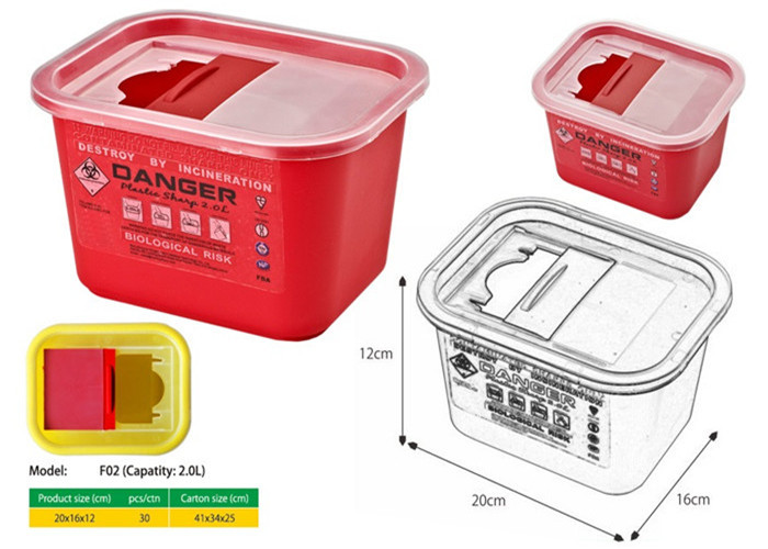 2 Litre Sharps disposal container, Sliding Lid, Red sharps containers - WinnerCare
