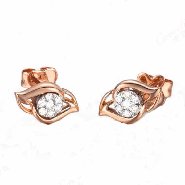 High Quality Rose Gold 0.14 carat Daimonds Leaves Style Design Stud Earrings