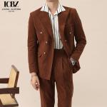Weaving method woven Winter Thick Corduroy Italian Peaked Lapel Suit for Men's