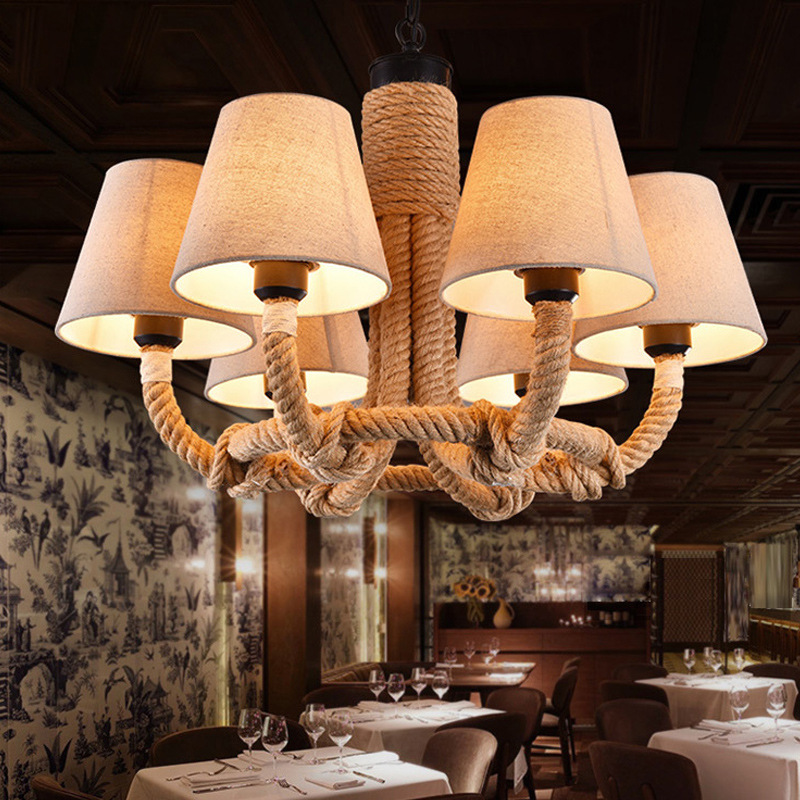 Antique Rustic Lamp for Coffee Farmhouse house Dining Room Rope chandelier(WH-CI-143)