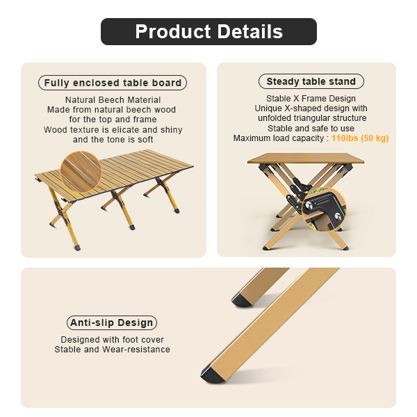Classic Roll Up Aluminium Camping Table Outdoor Anti Slip Feet Portable Beach Table