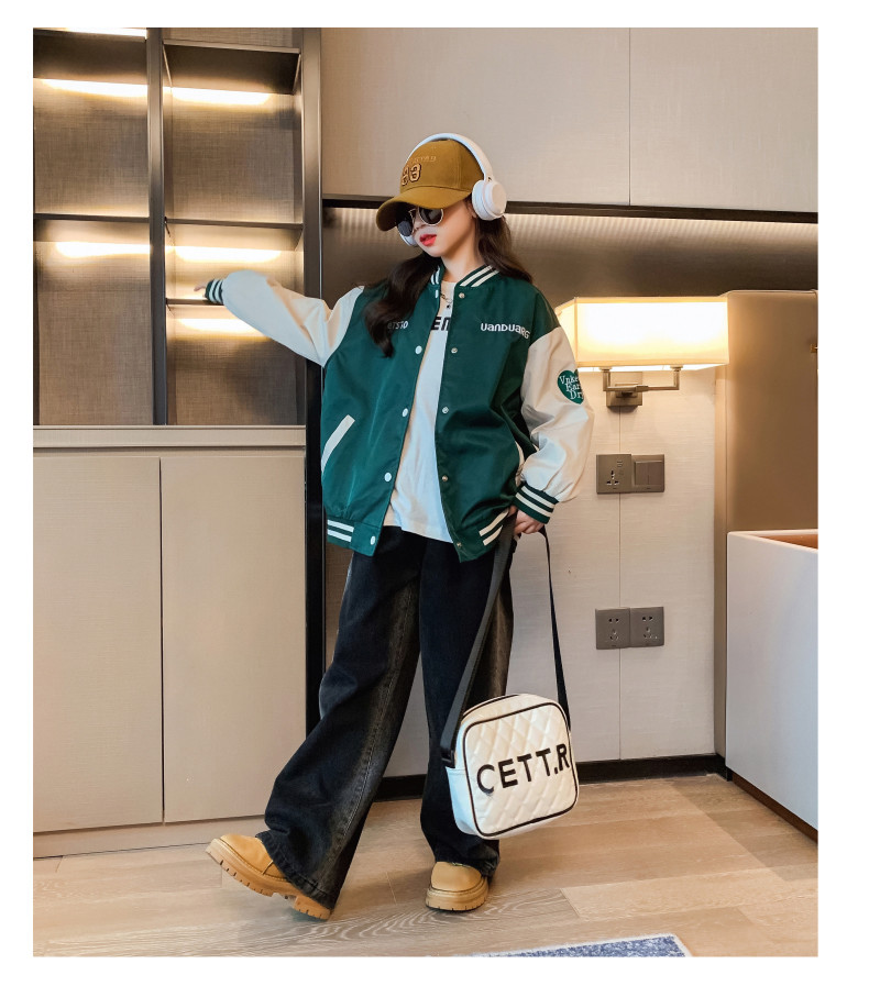 Spring Fall Trendy Children Clothing Windproof Round Collar Patchwork Baseball Jacket