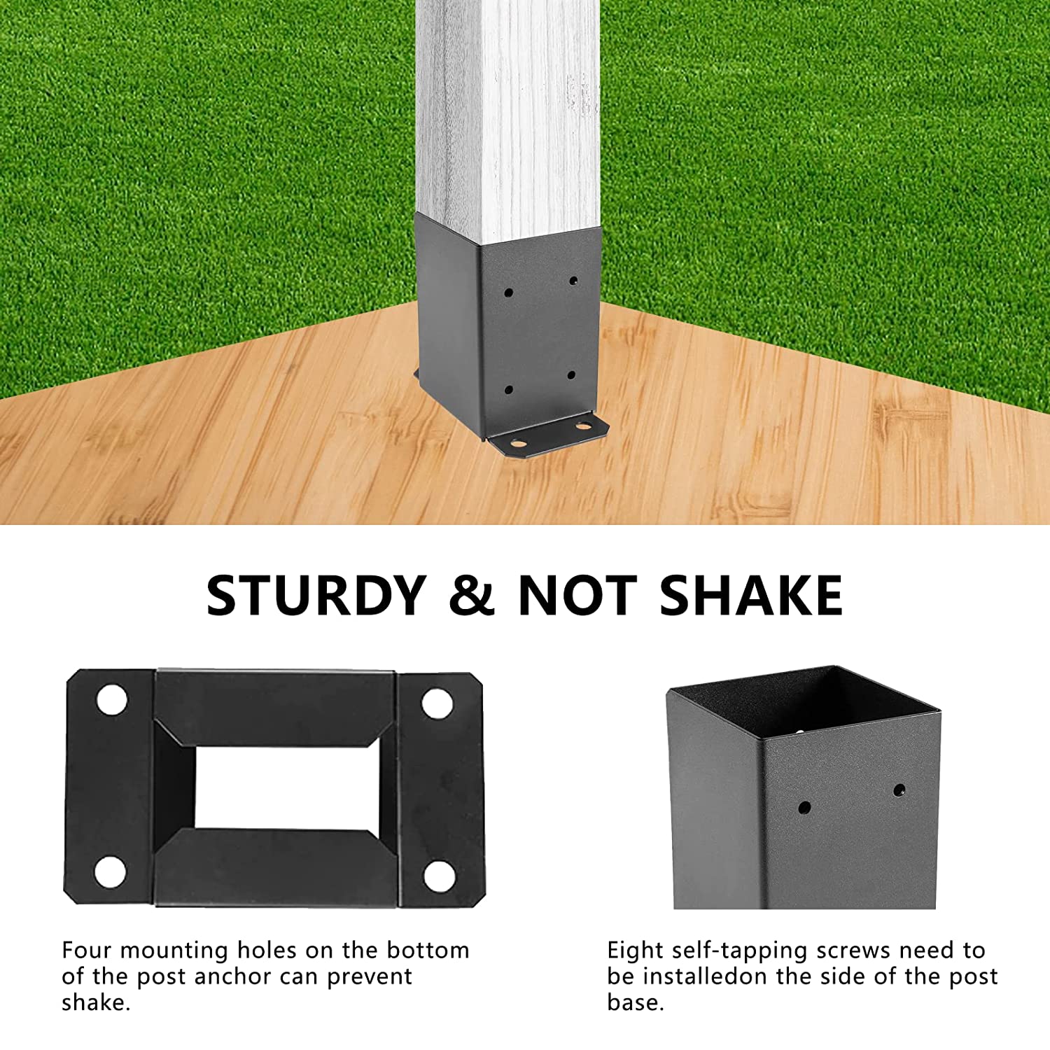 3.6"x3.6"Deck Post Base,Heavy Duty Metal Black Powder Coated Post Brackets,for Pavilion Deck Railing Support