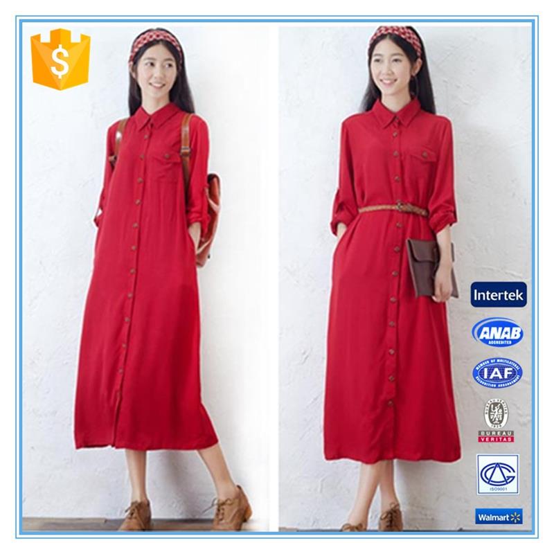 Fashion red linen ladies winter one piece dress of large size