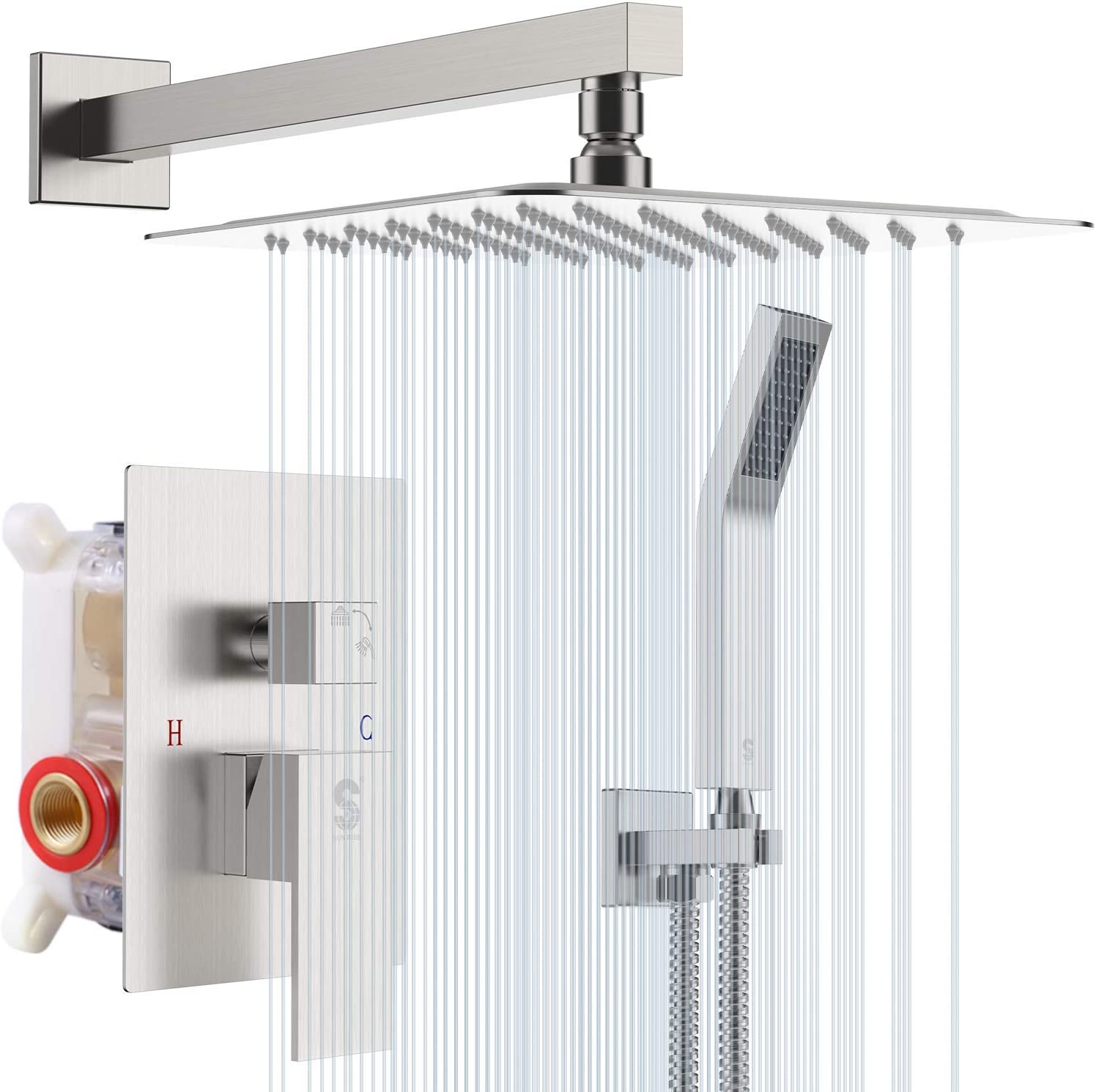 Bathroom shower mixer 360 degrees rotating thermostatic waterfall rainfall ceiling water saving shower mixer head