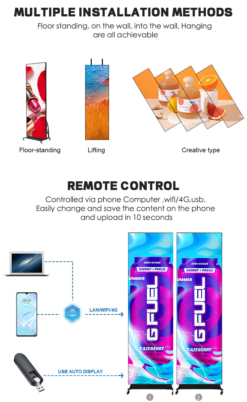 Digital Video Advertising LED Mirror Screen Indoor Ultra Thin Portable P1.75 P2 P2.5