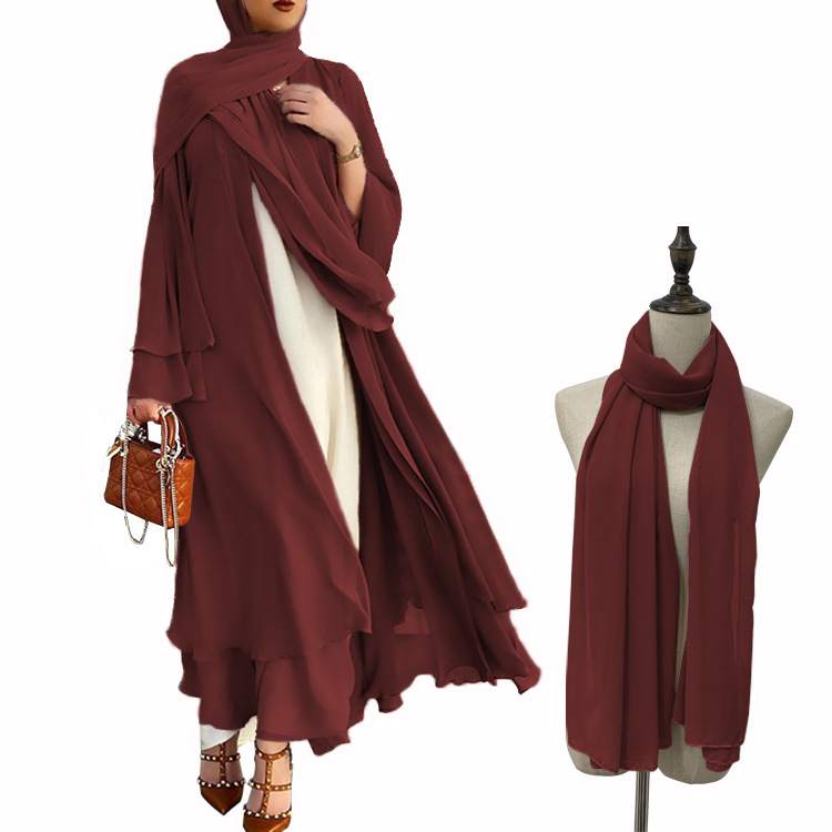 Solid Color Cardigan Soft Elegant Big Size Muslim Long Skirt Chiffon Clothes