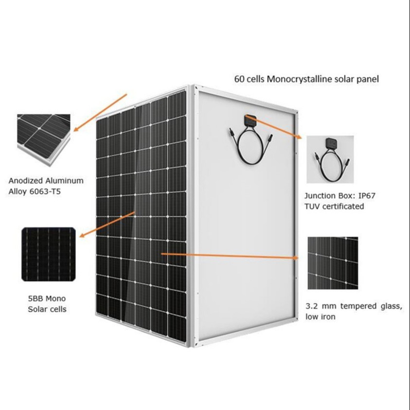 1669*1002*35mm 40.90V 320W 60PCS Mono Cell Solar Panel