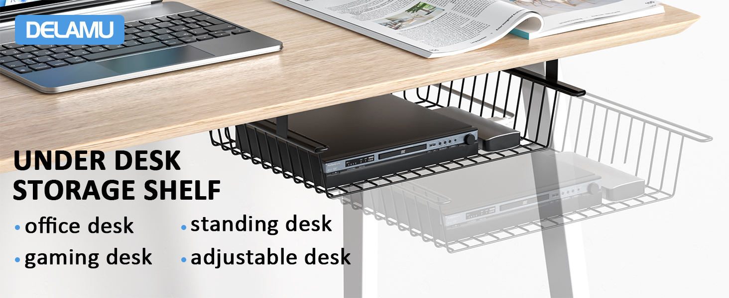 Plant Fiber Type Under Desk Slideable Drawer for No Drill Cable Management Tray Basket