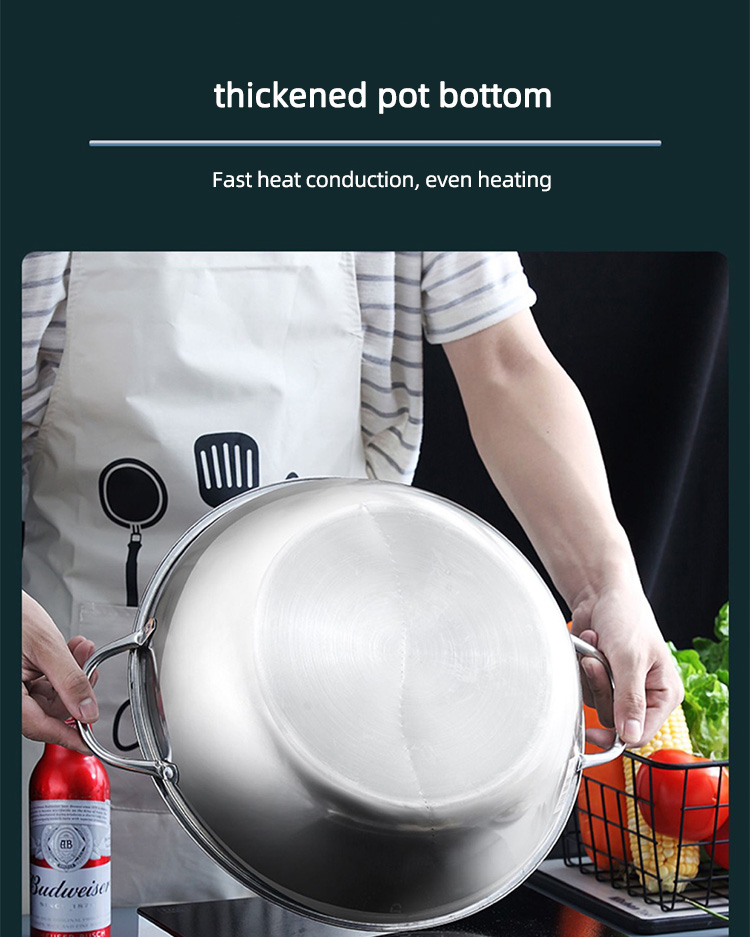 New Design Silver Kitchen Stock Pot Stainless Steel Shabu Shabu Induction Hot Pot With SS Double Ear Handles