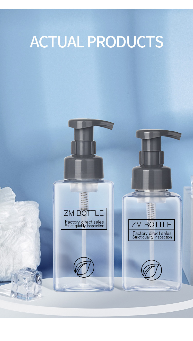 High quality PETG transparent square bottle with lotion foam pump for shampoo