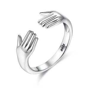 Quality Finger Ring For Women 925 Sterling Silver Double Hand Shape Ring wholesale
