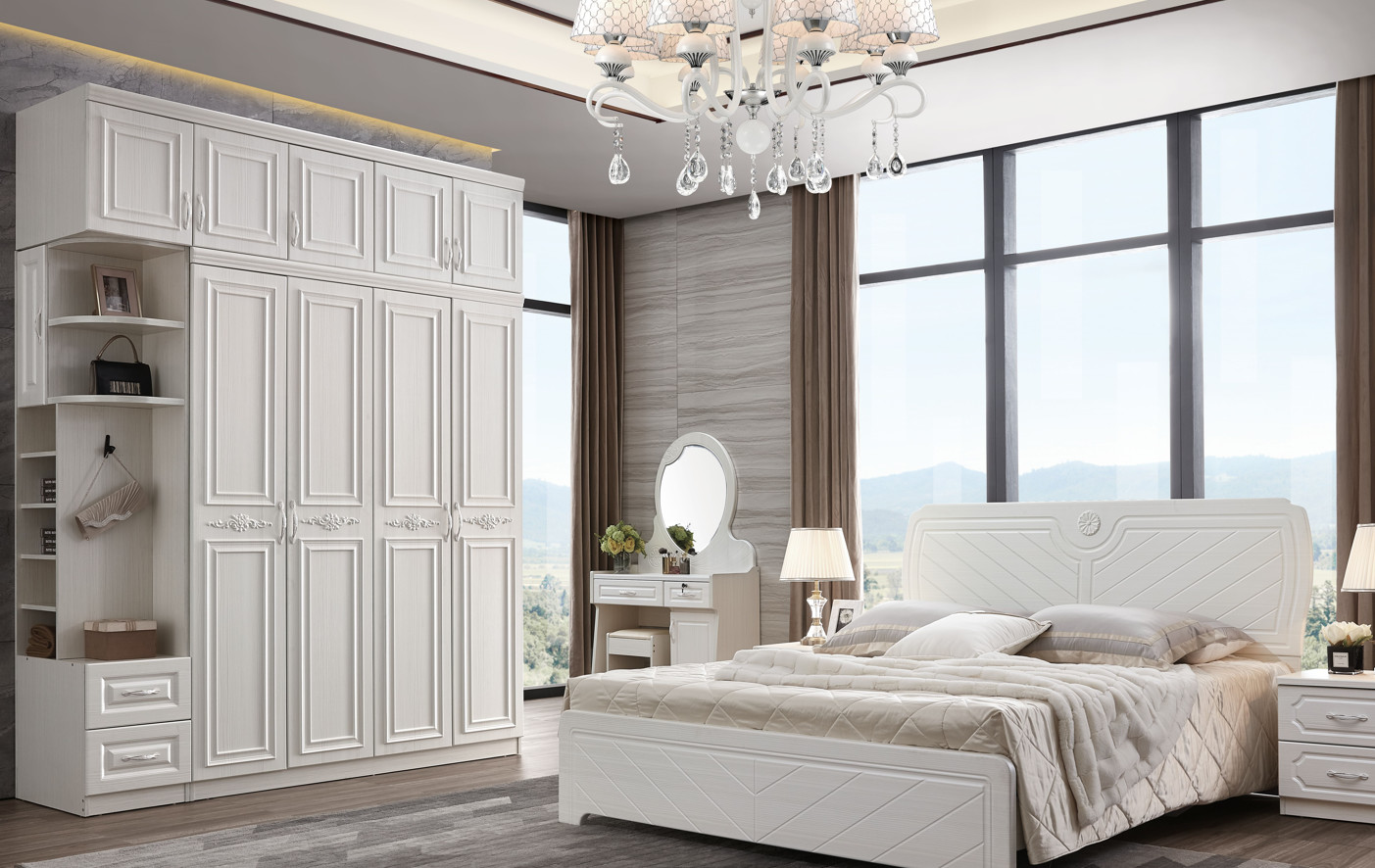 Anti Deformation White Wood Armoire Wardrobe For Bedroom Dustproof Multiscene