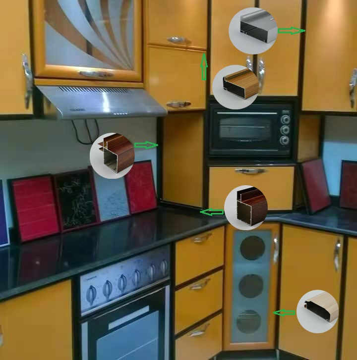 Iraq Algeria Aluminum Kitchen Profile Wood Finish Aluminium Profiles
