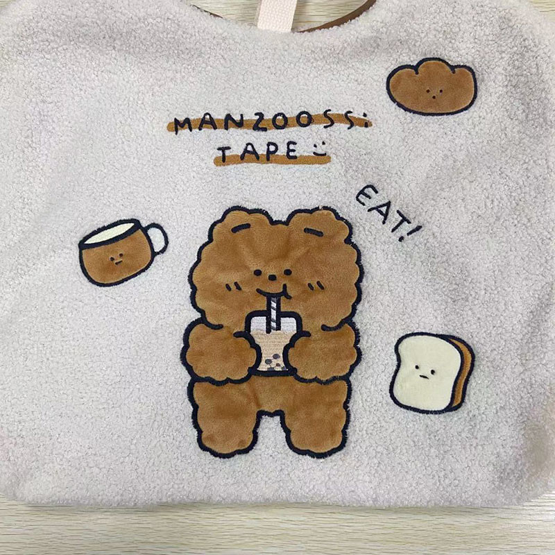 Fashion Simple Plush Bear Cute Canvas Shoulder Bag 42cm Large Capacity