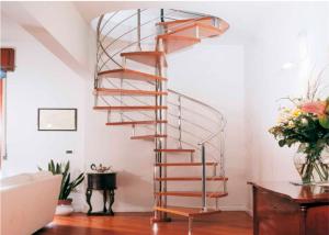 Quality Residential Steel Stair Custom Spiral Staircase With Solid Wood Treads wholesale