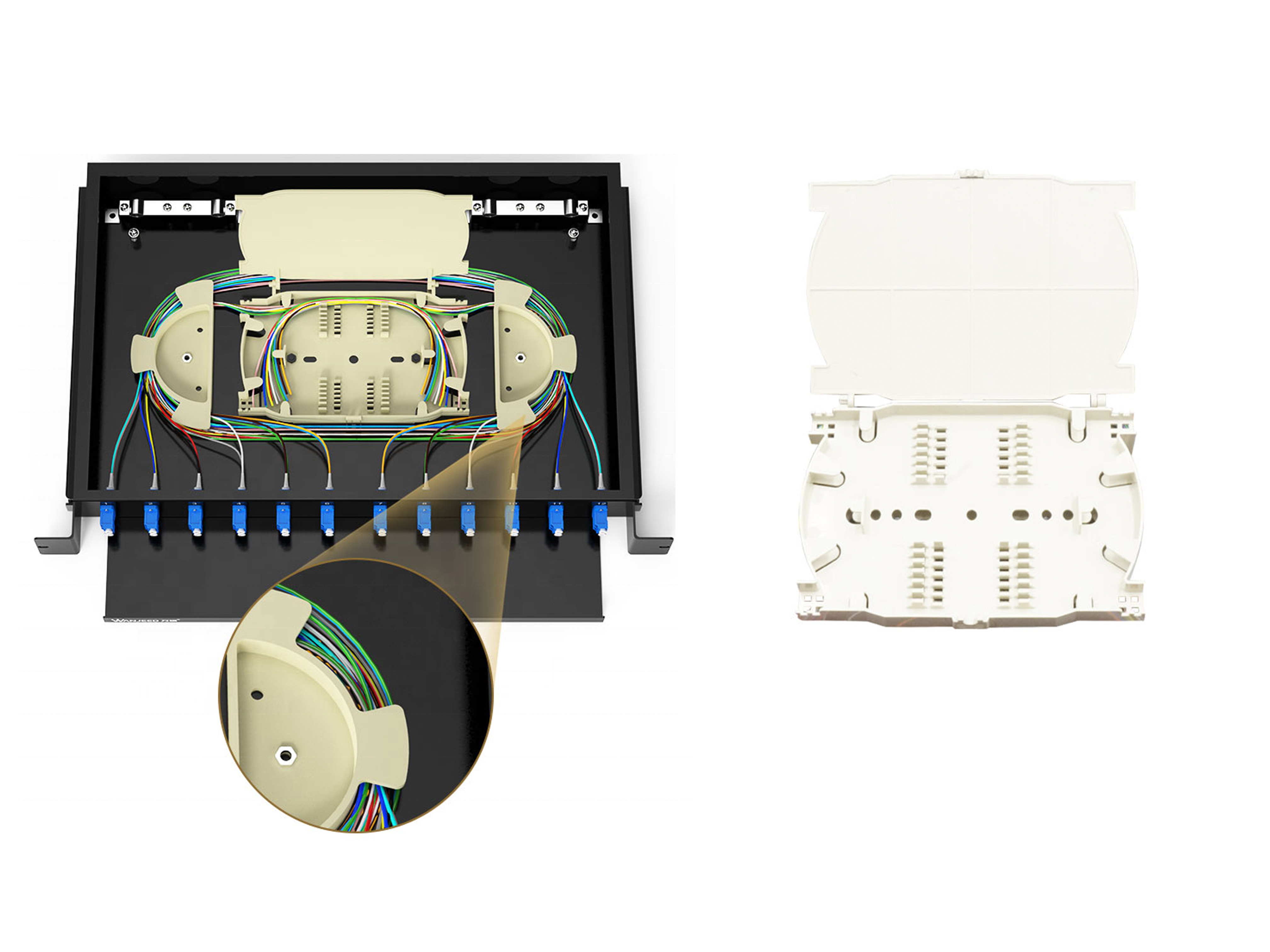 24 Port 96 Cores Rack Mounted 1U Optical Fiber Patch Panel ODF Full Loaded LC UPC Quad