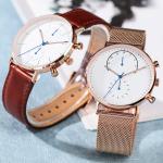 Analog Quartz Couple Watches 3ATM Mesh Strap Leather Couple Watches