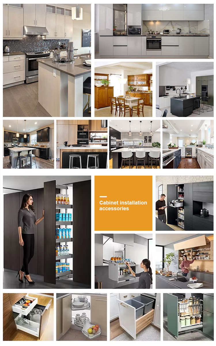 Kitchen Cabinets Modern Design with Quartz Stone Countertop and Backsplash Accessories