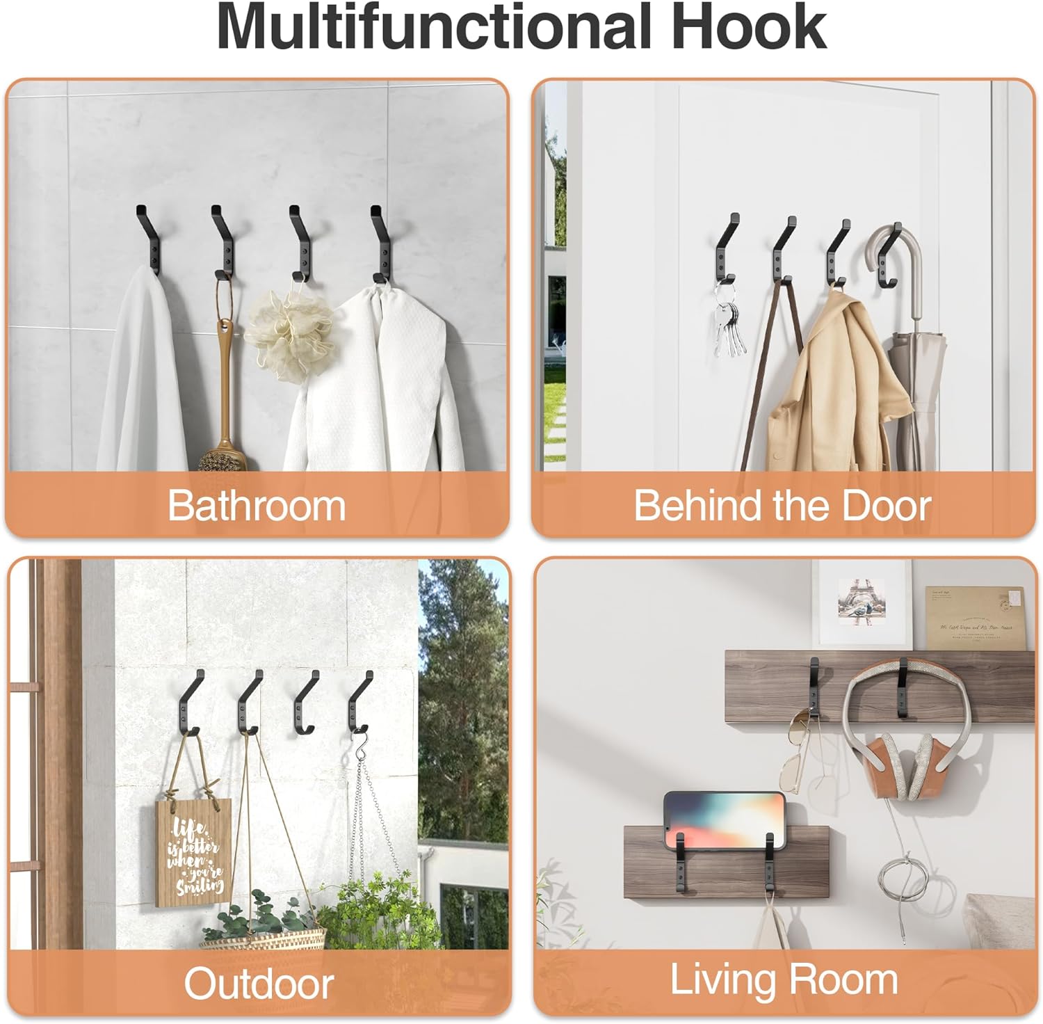 Convenient Wall Hooks for Hanging Clothes Heavy Duty Black Hangers 0.51*0.51*3.7inch